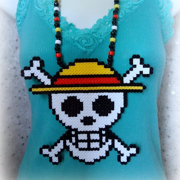 One Piece Pirate Skull Straw Hat Kandi Necklace - Picture 6 of 7
